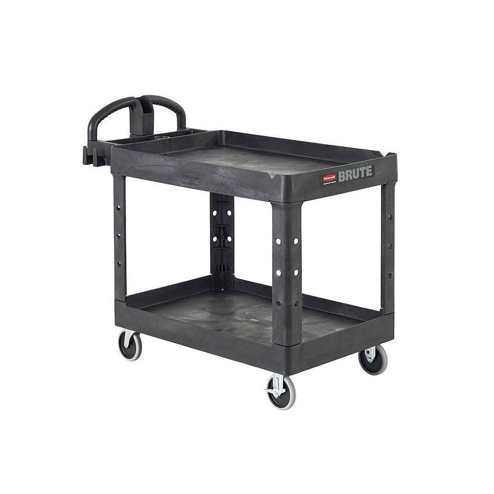 Rubbermaid Commercial BRUTE Medium Utility Cart With Ergo Handle, Heavy Duty, Lipped Shelves, 500 Lb Capacity, Black