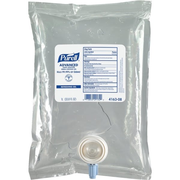 Purell®  1,000 Ml Advanced Hand Sanitizer Green Certified Gel, Fragrance Free Refill  Case Of 8
