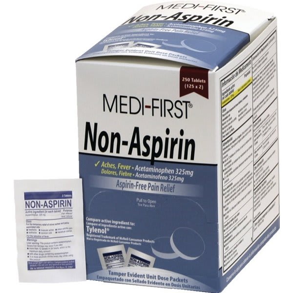 Medi-First Non-Aspirin Acetaminophen 2 Per Pack, Box Of 250