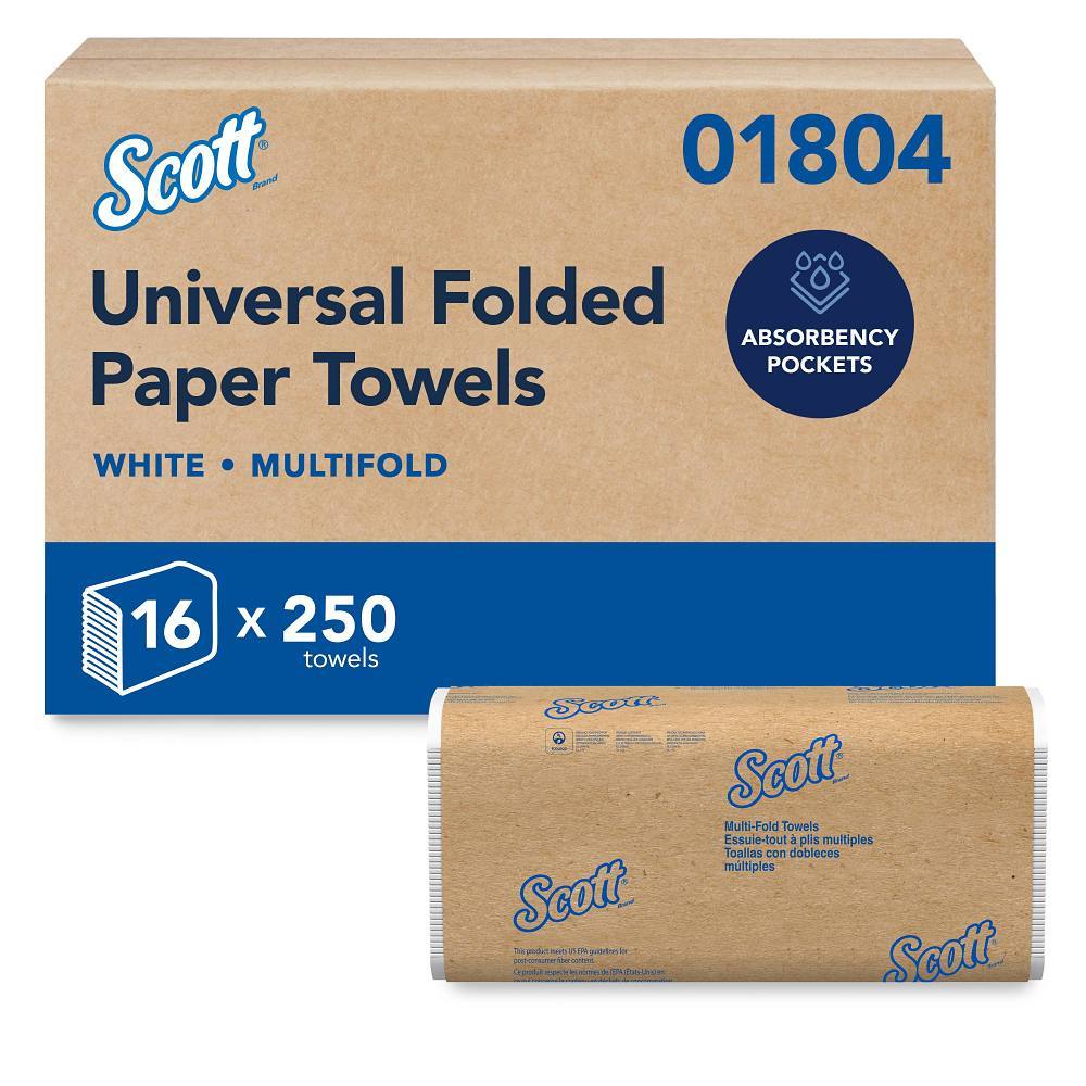 Scott Universal Multifold Paper Towels With Absorbency Pockets, 16-Pack, 4,000 Towels Per Case