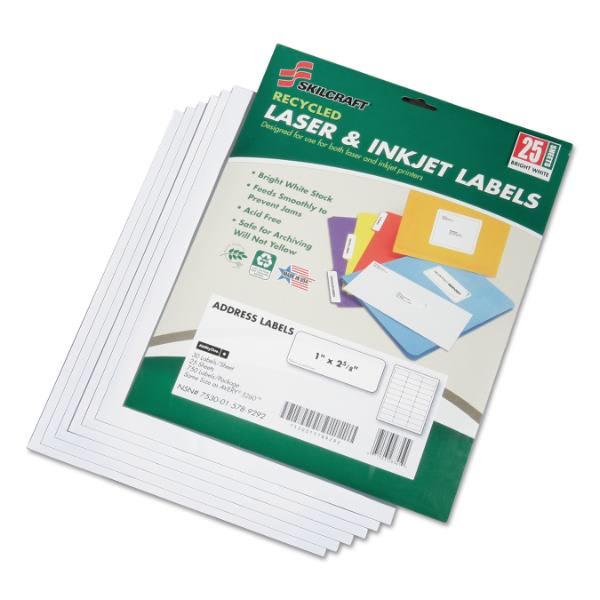 SKILCRAFT Recycled Laser & Inkjet Labels Printers 30/Sheet, 100 Sheets