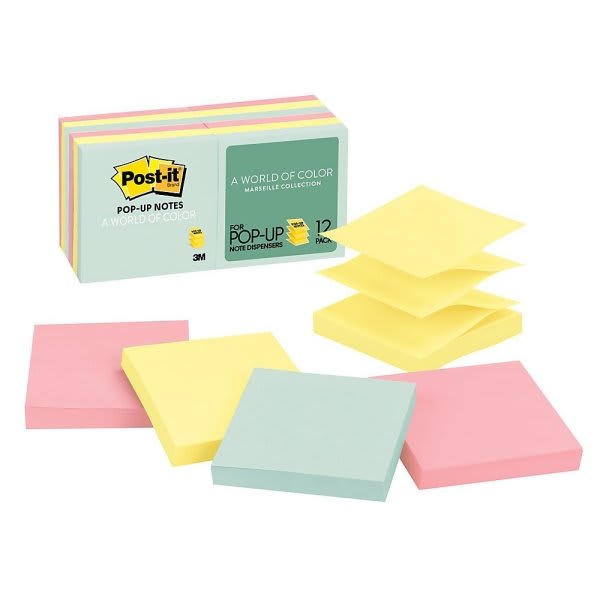 Post-It® Marseille Assorted Colors Original Pop-Up Refill 3" X 3", Package Of 12