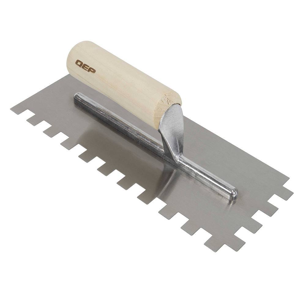 QEP 1/2" X 1/2" X 1/2" Square Notch Carbon Steel Trowel W/ Wood Handle