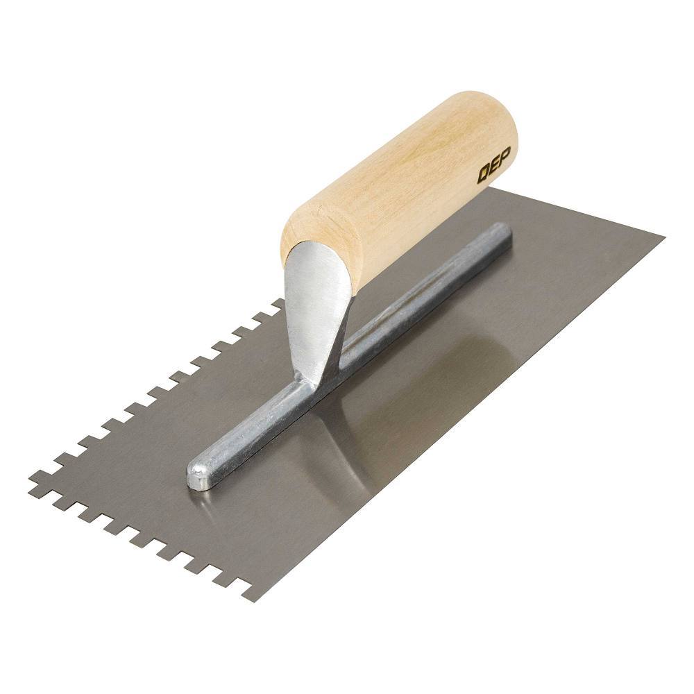 QEP 1/4" X 1/4" X 1/4" Square Notch Carbon Steel Trowel W/ Wood Handle
