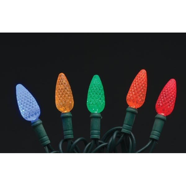 Commercial Grade LED Light String, Multicolor C6, Green Cord, Package Of 24