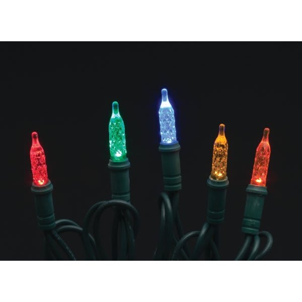 Commercial Grade LED Light String, Multicolor Mini, Green Cord, Package Of 24