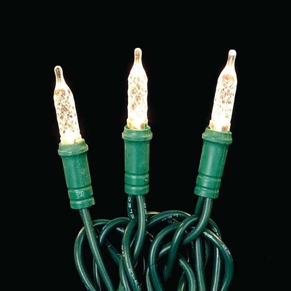 Commercial Grade LED Light String, Warm White Mini, Green Cord, Package Of 24