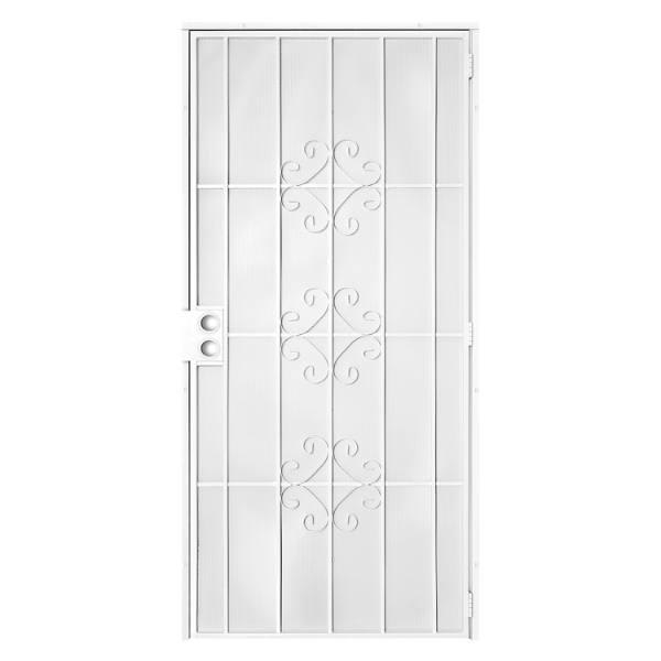Unique Home Designs 36 In. X 80 In. Del Flor White Surface, Steel Security Door