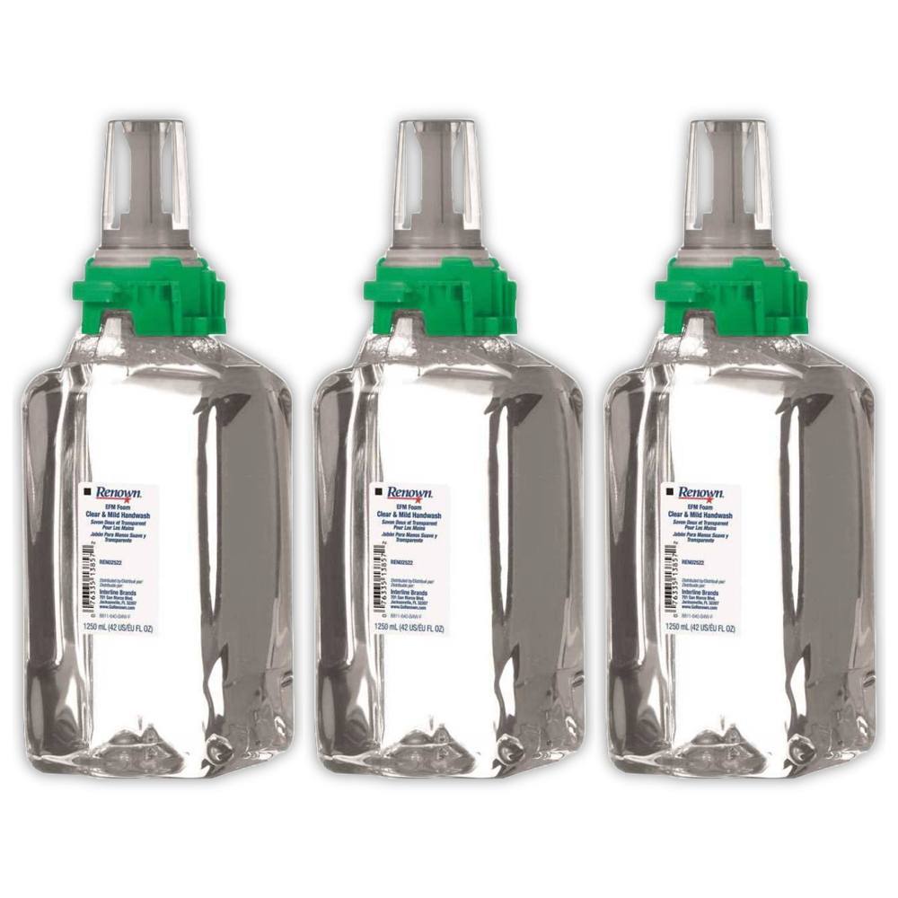 Renown Efm 1250 mL Clear And Mild Fragrance-Free Foam Hand Soap Refill, For Renown Efm Dispensers, Case Of 3