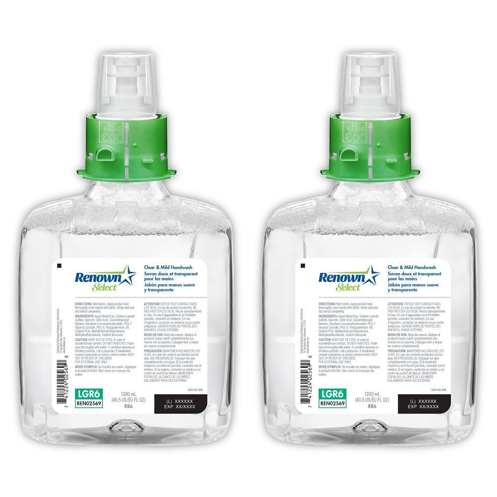 Renown Select Rb6 1200 mL Clear And Mild Fragrance-Free Foam Hand Soap Refill, For Renown Rb6 Dispensers, Case Of 2