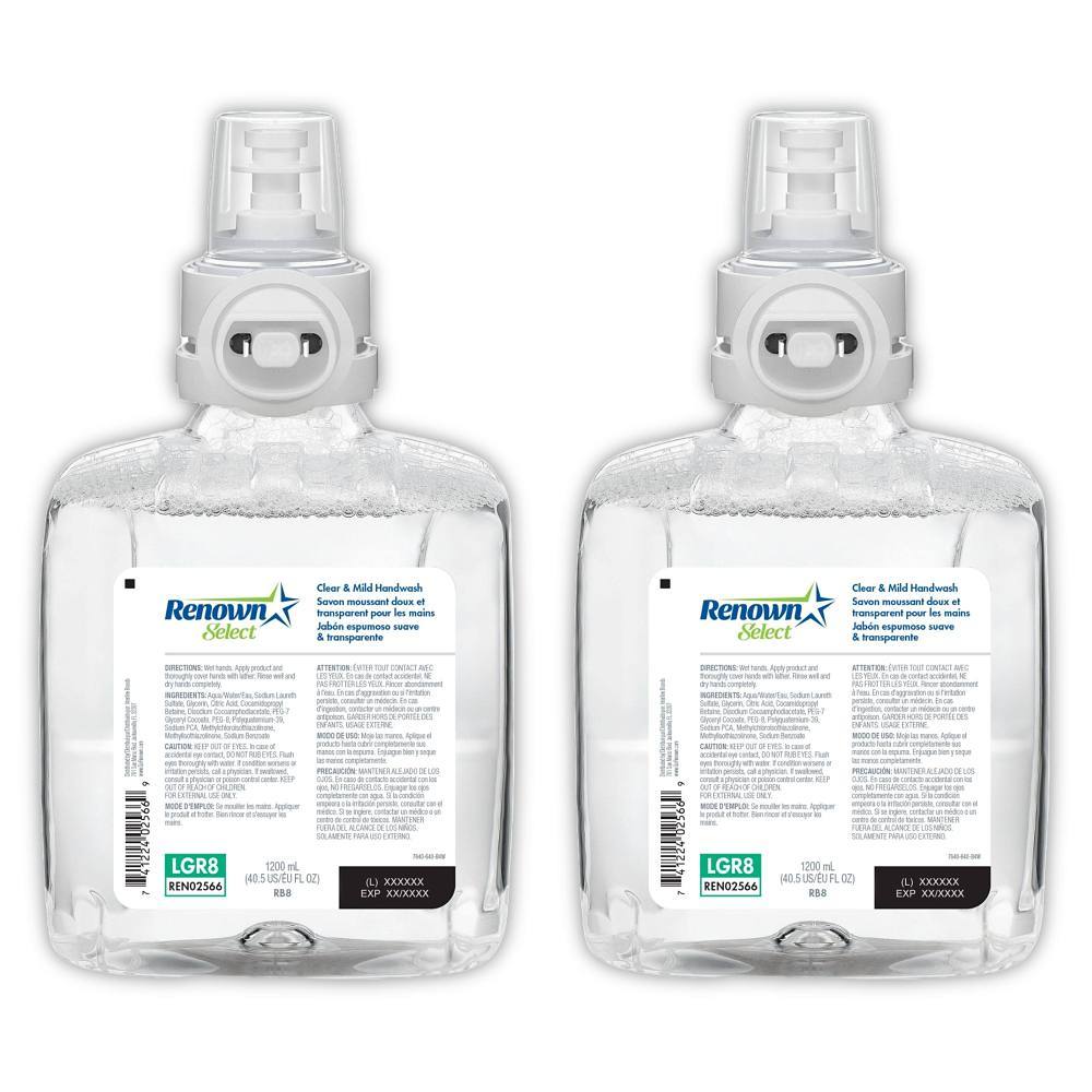 Renown Select Rb8 1200 mL Clear And Mild Fragrance-Free Foam Hand Soap Refill, For Renown Rb8 Dispensers, Case Of 2
