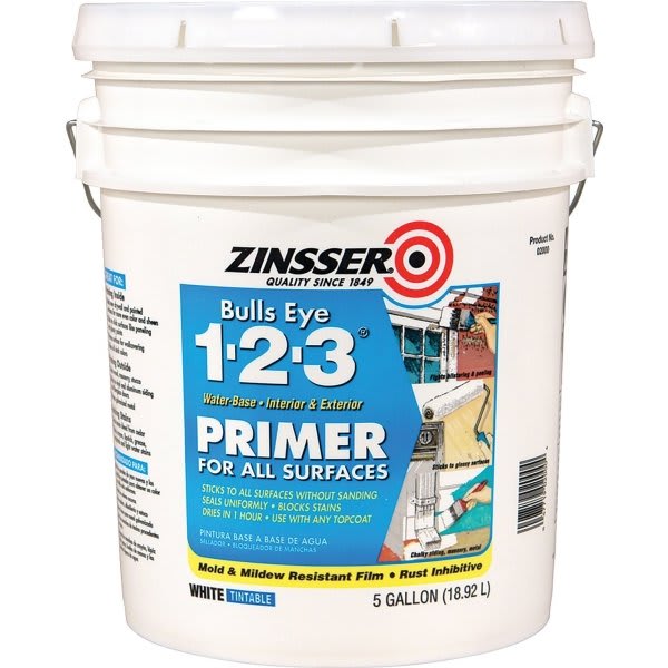 Zinsser 5 Gal Bulls Eye 1-2-3 Water-Based Primer Sealer Flat White 1pk
