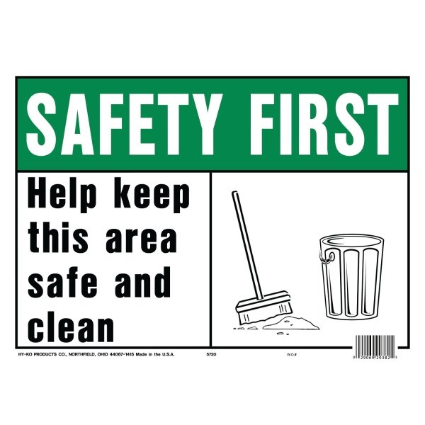 Hy-Ko "Safety First Keep Area Safe" Sign, Polyethylene, 14 X 10", Package Of 5