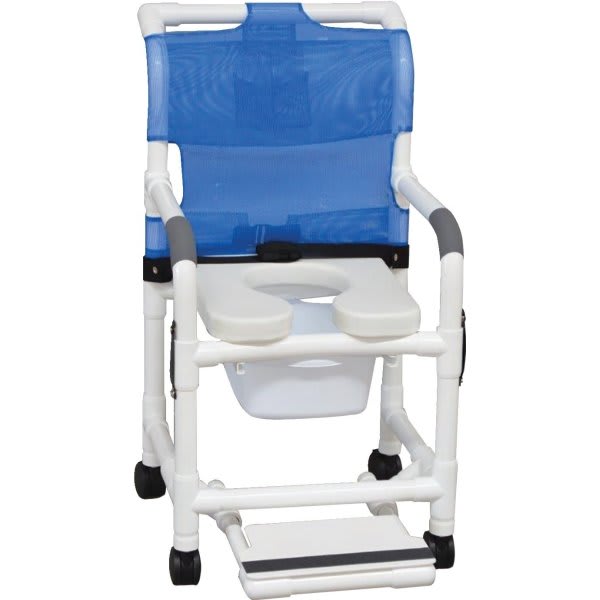 Mjm Standard Shower Chair With Pail Footrest Belt And Drop Arms Royal Blue