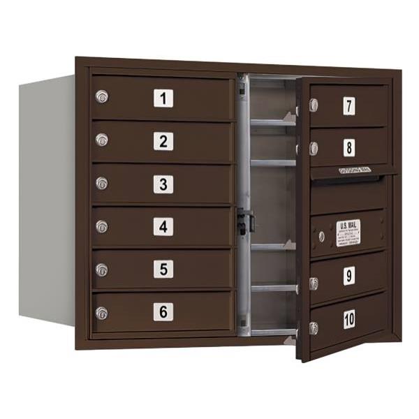Salsbury Industries Mounted 4c Horizontal Mailbox, Double, 10 Mb1 Doors, Bronze