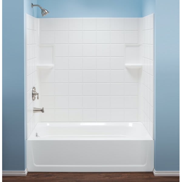 El Mustee Topaz 30"X 60" Direct To Stud Tub Surround In White, 3 Piece Kit