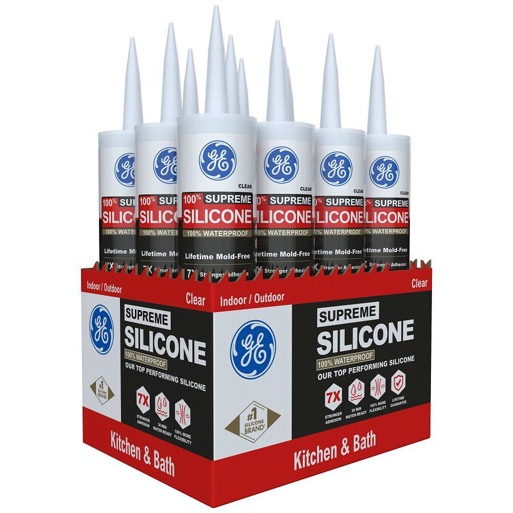 GE 10.1 Oz Supreme Silicone Kitchen And Bath Sealant, Clear, Case Of 12