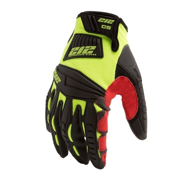 212 Performance Hi-Viz Impact Cut Resistant 5 Work Gloves, Medium, Red/Yellow