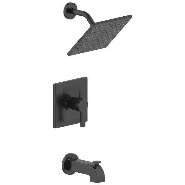 Seasons Westwind Lever Handle Tub Spout And Square 1.8 GPM Showerhead Assembly Kit, Matte Black