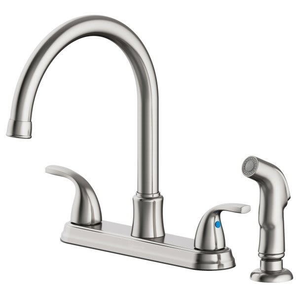 Seasons Raleigh Double-Handle High-Arc Kitchen Faucet With Side Sprayer, Stainless Steel