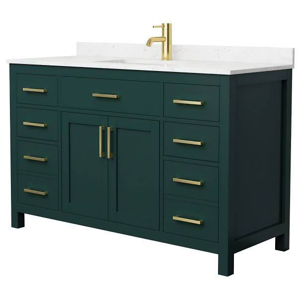 Wyndham Beckett 48" Green Double Vanity, Carrara Marble Top, Gold Trim