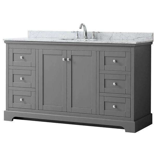 Wyndham Avery 60" White Single Vanity, Carrara Marble Top, Square Sink