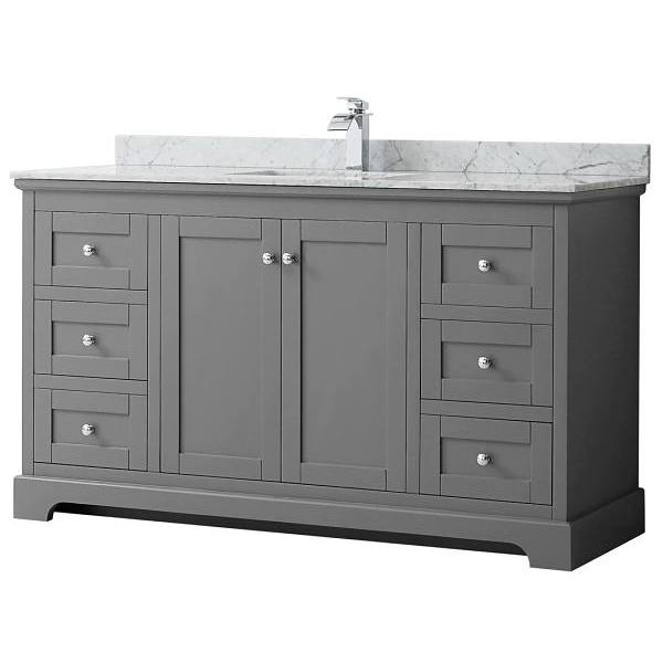 Wyndham Avery 60" Dark Blue Single Vanity, Carrara Marble, Square Sink, Mirror HD Supply
