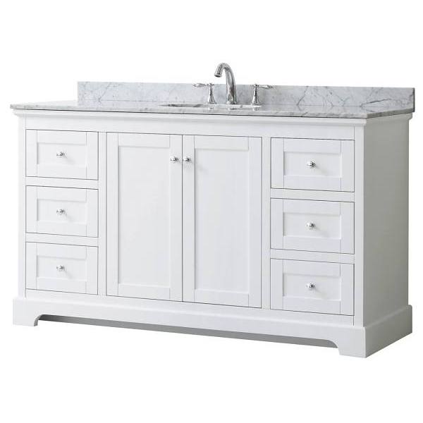 Wyndham Avery 72" White Double Vanity, Carrara Marble, Oval Sinks, 70