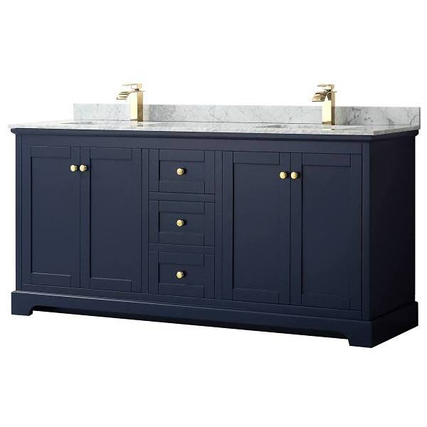 Wyndham Avery 72" Dark Blue Double Vanity, No Countertop, No Sinks, 70