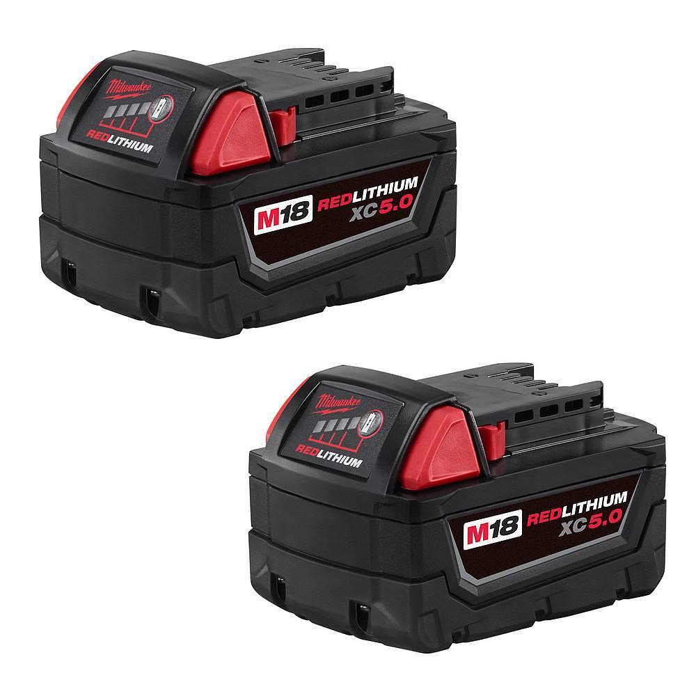 Milwaukee M18 REDLITHIUM 18v 5.0 Ah Lithium-Ion Xc Extended Capacity Battery 2-Pack
