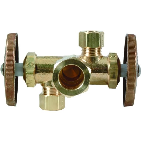 Brasscraft 1/2 X 3/8 X 3/8 Inch Dual Outlet Dual Shut-Off Multi-Turn Angle Valve