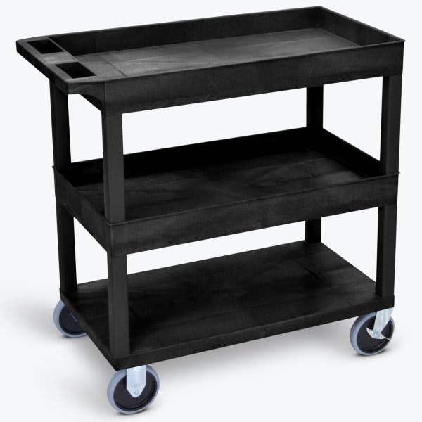 Luxor 18" X 35" 1Tub / 2Flat Shelf Utility Cart With 4" Casters In