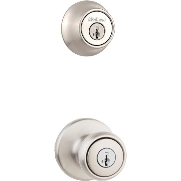 Kwikset Tylo Satin Nickel Keyed Entry Door Knob And Single Cylinder Deadbolt Combo With Smartkey Security