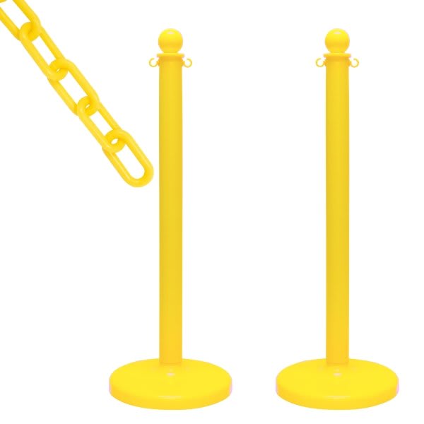 Mr. Chain Yellow Medium Duty Stanchion 2 Pack With Chain
