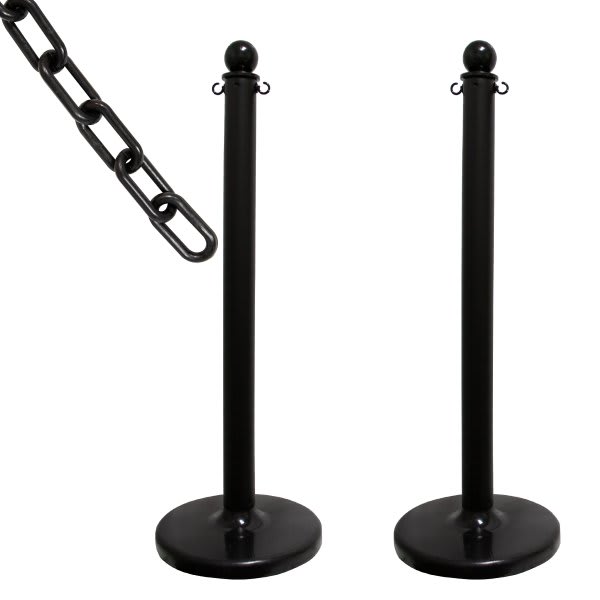 Mr. Chain Black Medium Duty Stanchion 2 Pack With Chain
