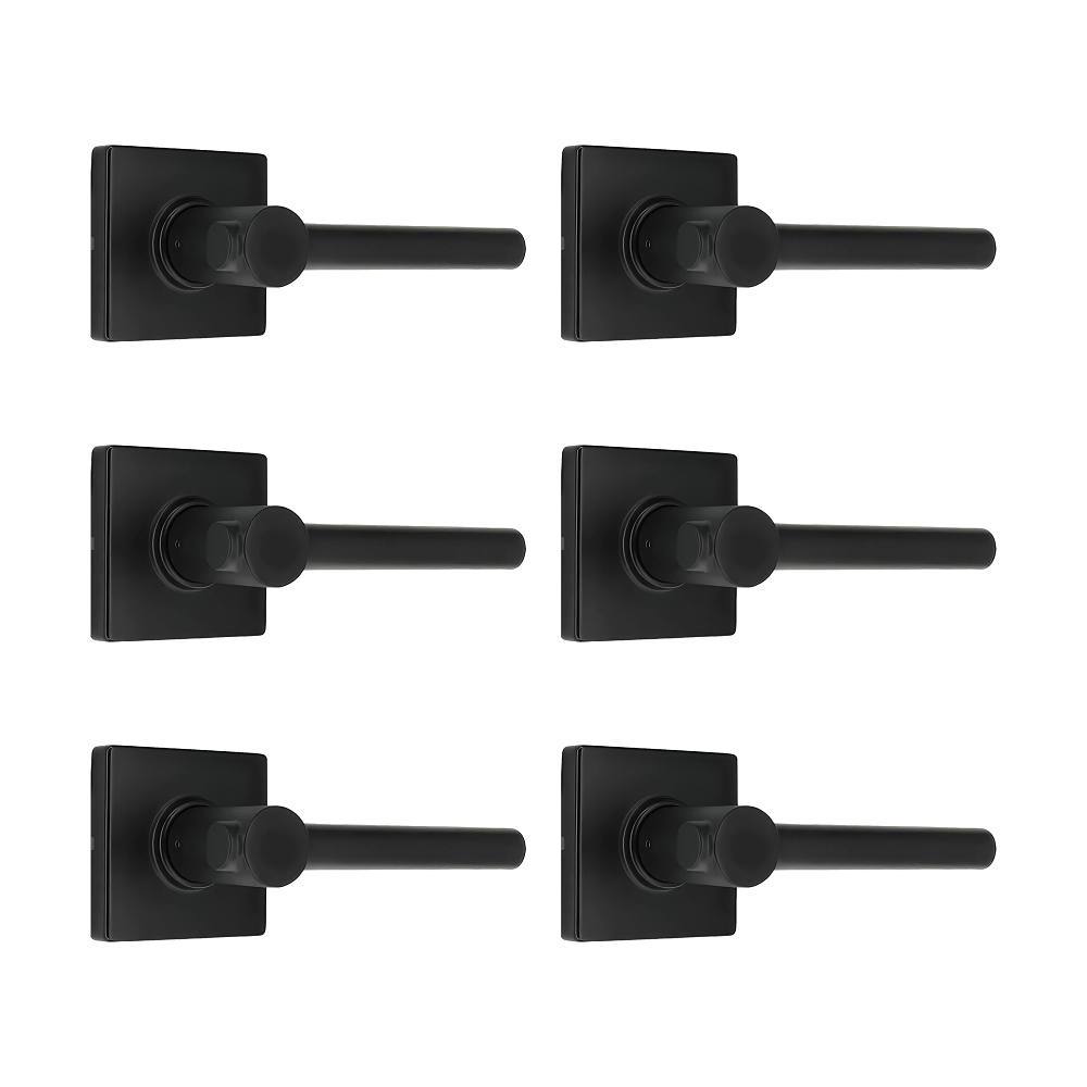 Shield Security Straight Square Rose Keyless Passage Door Lever In Matte Black 6-Pack