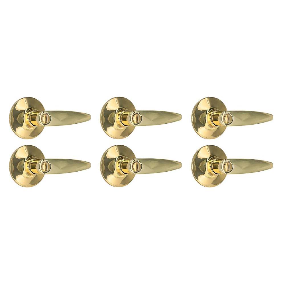Shield Security Straight Turn Button Privacy Door Lever In Bright Brass 6-Pack