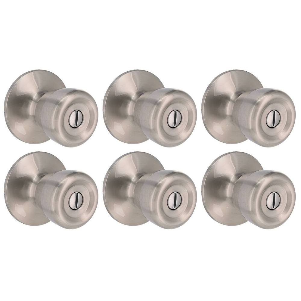 Shield Security Tulip Turn Button Privacy Door Knob In Satin Nickel 6-Pack