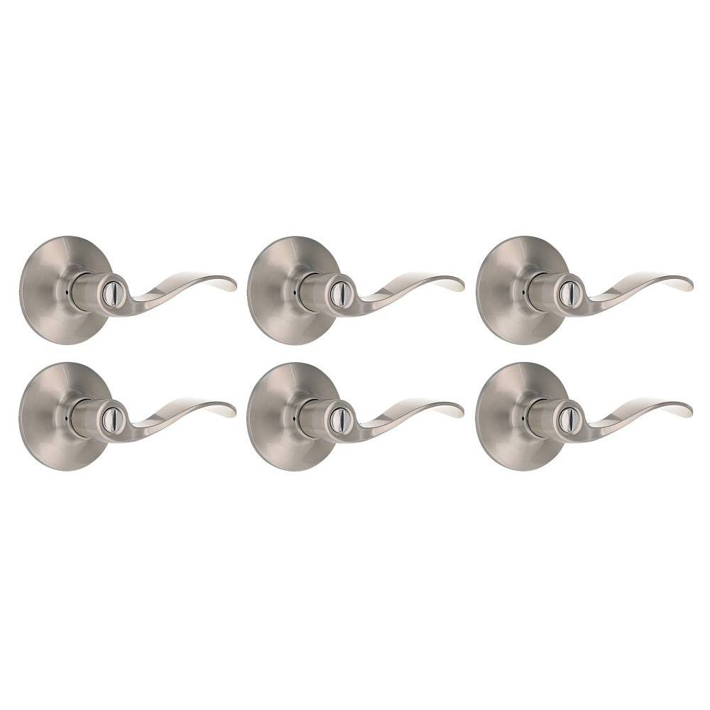 Shield Security Wave Turn Button Privacy Door Lever In Satin Nickel 6-Pack