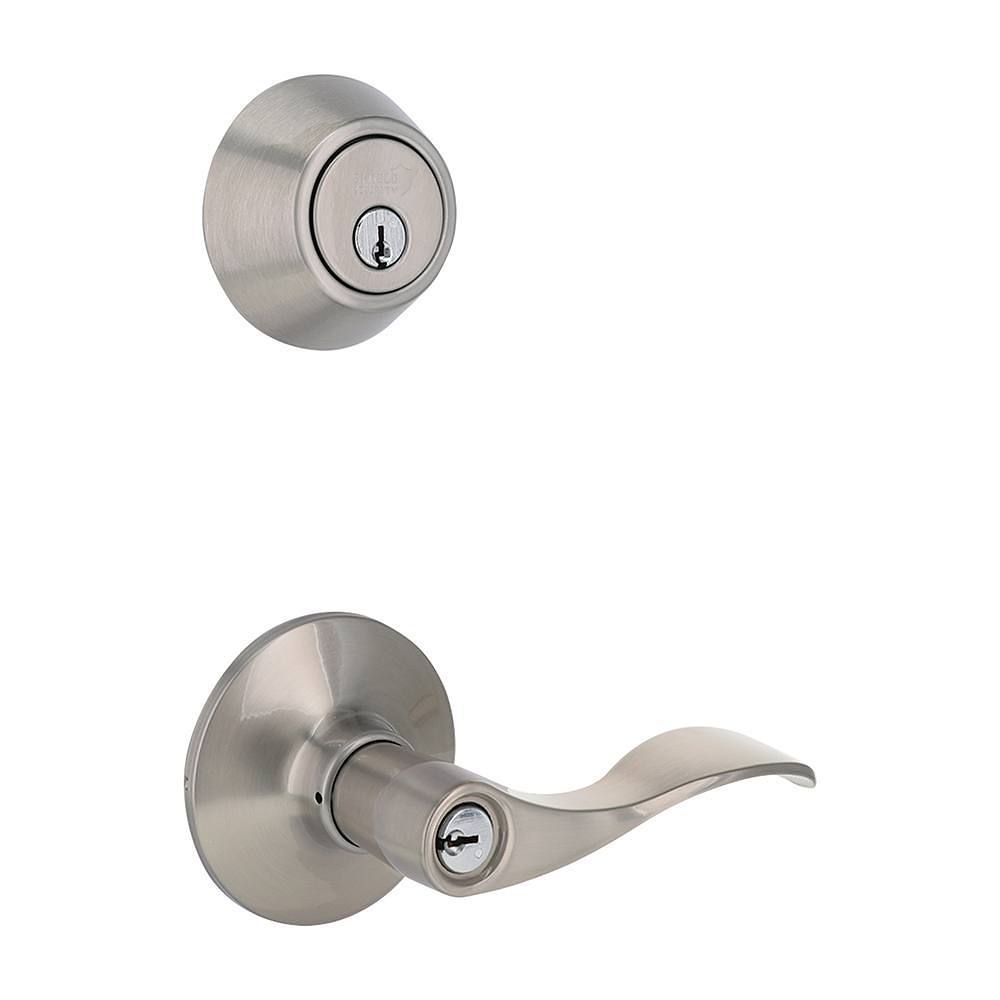 Shield Security Wave Single Cylinder Deadbolt Lock And Entry Door Knob (Satin Nickel)
