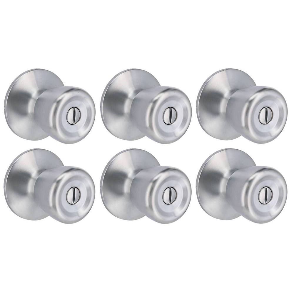 Shield Security Tulip Turn Button Privacy Door Knob In Satin Chrome 6-Pack
