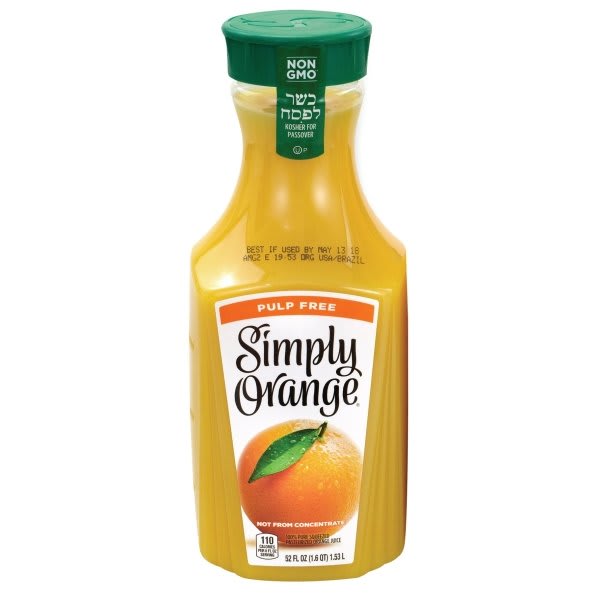 Simply Orange Pulp Free Orange Juice 52 Oz Bottle Package Of 2