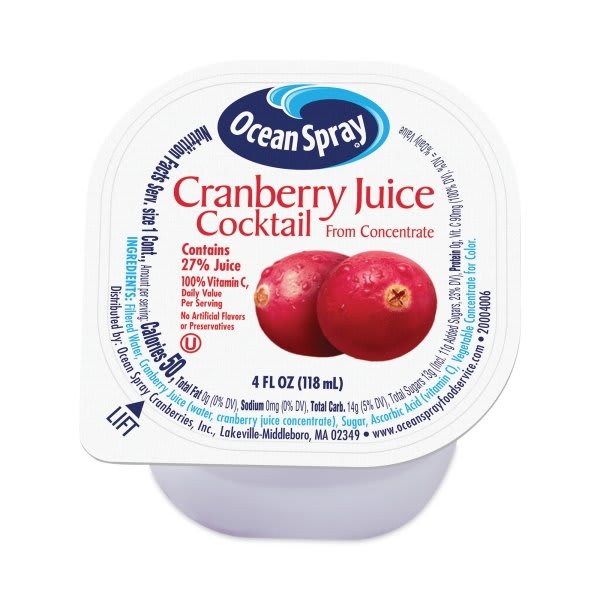 Ocean Spray Cranberry Juice Drink Cranberry 4 Oz Cup Case Of 18