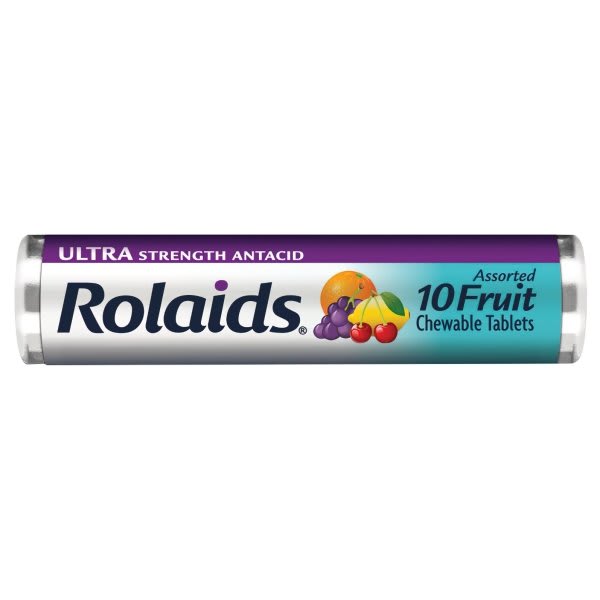 Rolaids Ultra Strength 10 Count Chewable Tablets, Assorted Fruit Pack Of 12