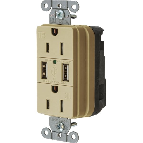 Hubbell® 15 Amp 125 Volt Commercial Duplex Standard Outlet (Ivory) HD