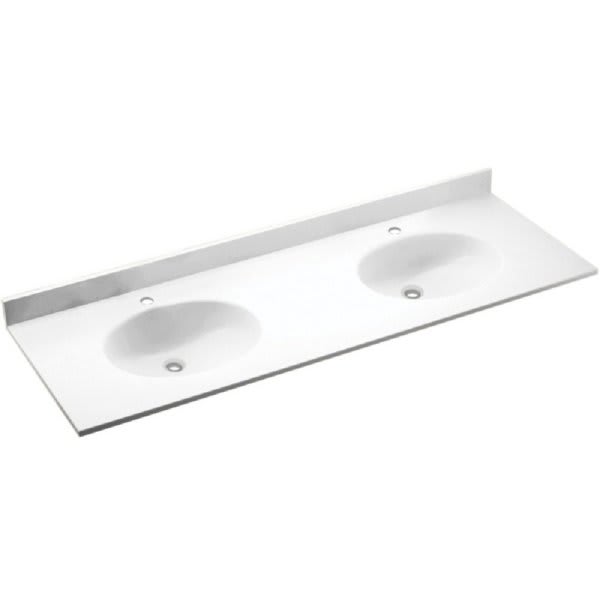 Swan® White Ellipse Solid Surface Double Bowl Vanity Top 22" X 61"