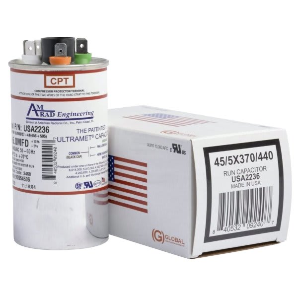 Amrad Engineering 45/5 Mfd, 370/440 Vac Round Motor Run Capacitor