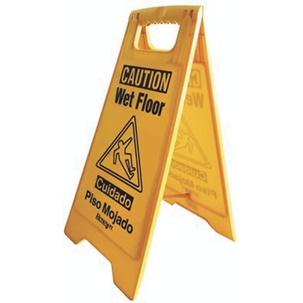 Renown 25 In. "Caution Wet Floor" Sign, English And Spanish, Yellow