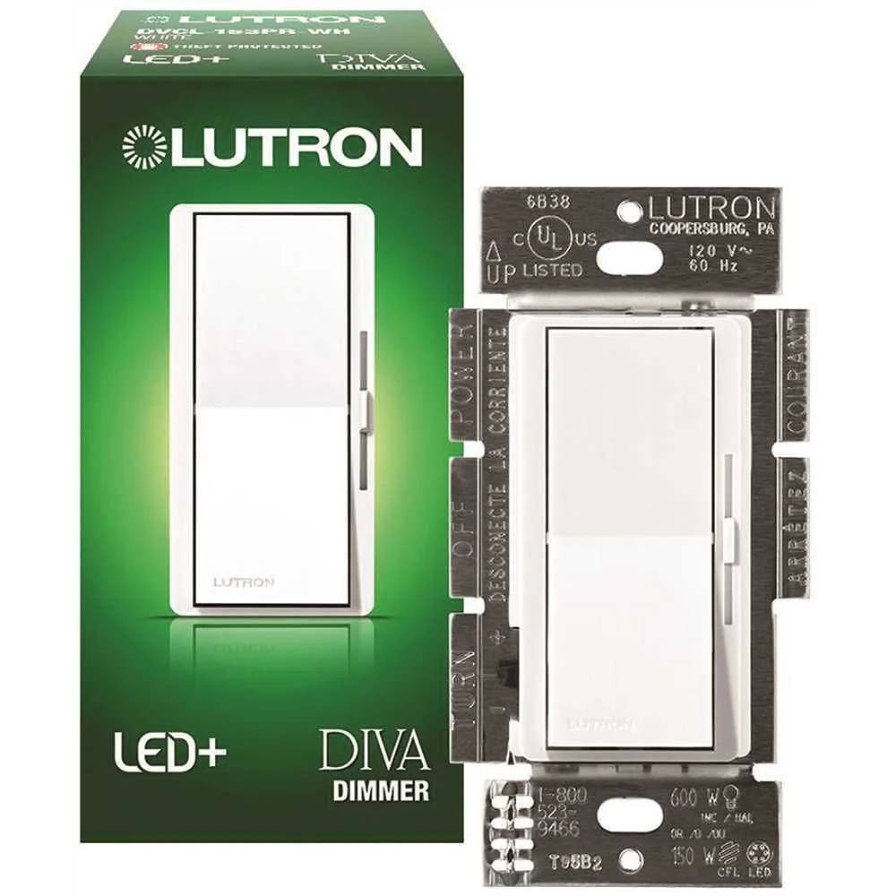 Lutron Diva Led+ Dimmer Switch For Dimmable Bulbs, Single Pole Or 3 Way, White