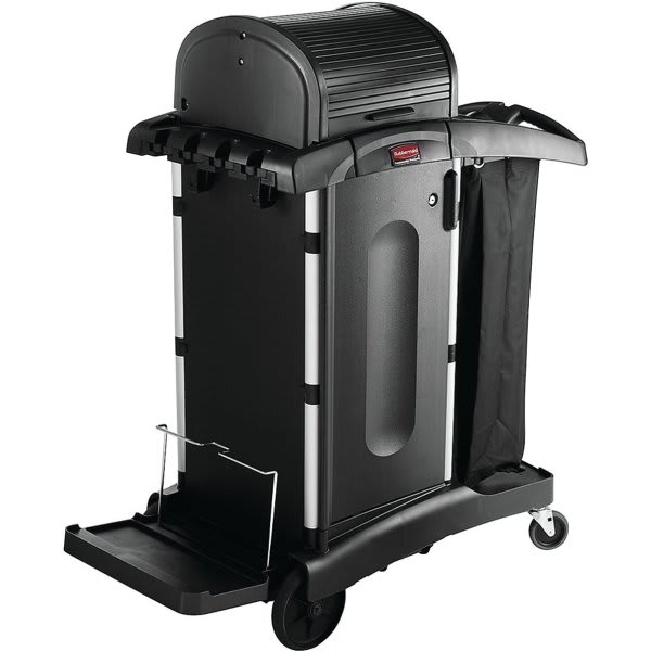 Executive Janitorial Black Plastic Cleaning Cart With Doors And Hood Sec